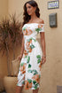Print Off Shoulder Slit Bodycon Midi Dress